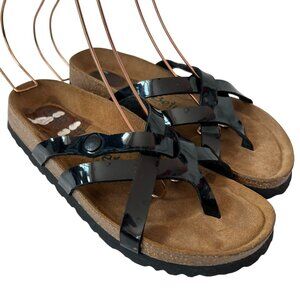 Betula Birkenstock sandals Vinja black faux patent criss cross straps 37 6 6.5